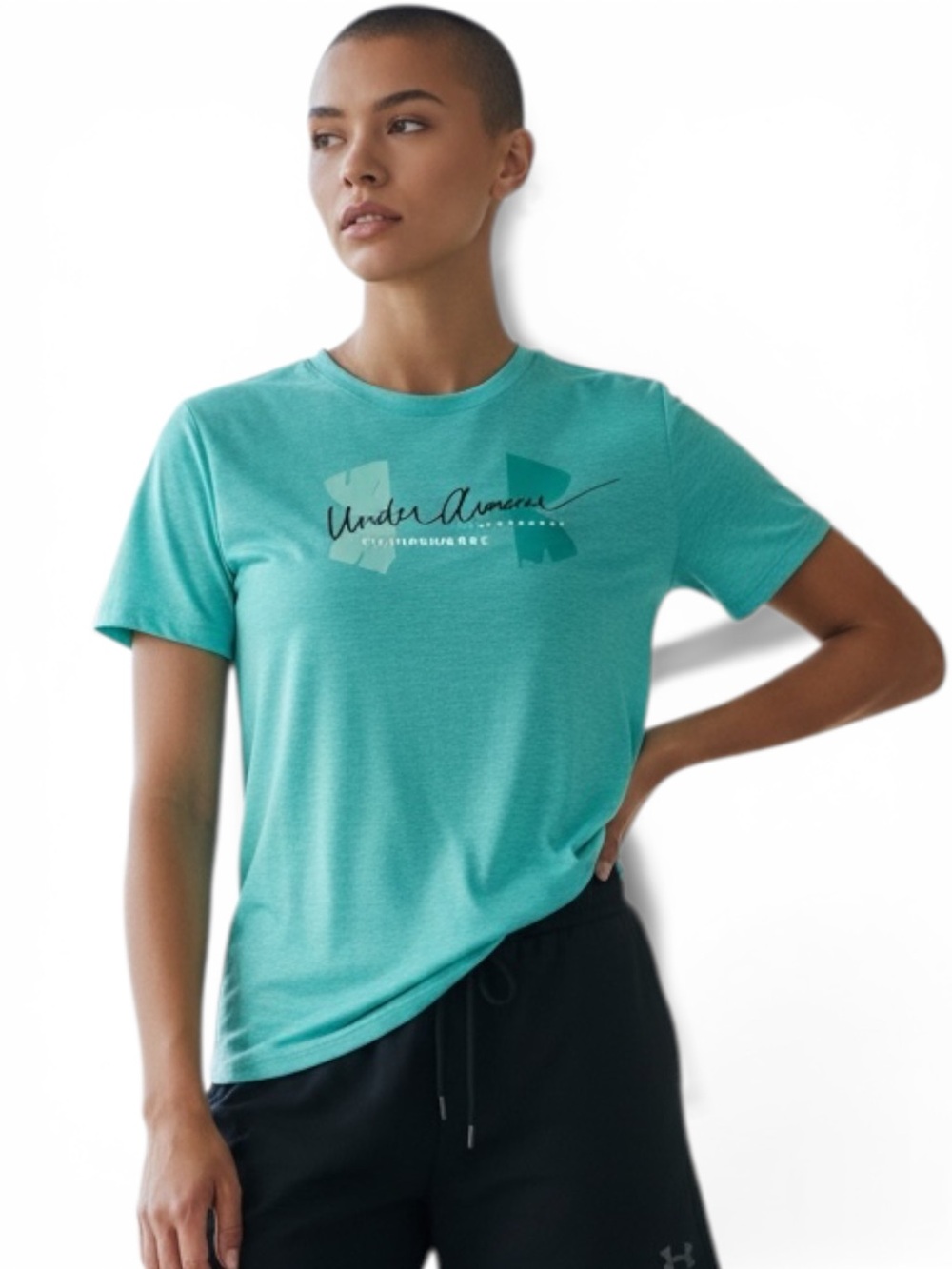 Under Armour Women's Aqua Blue Green Script Logo Short-Sleeve Tee. NWOT